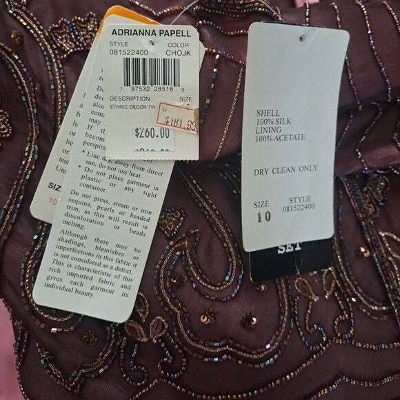 Adrianna Papell 3 Pc Set Silk Embellish Top Skirt Jacket Wedding Party Plum Sz10 - Picture 15 of 15